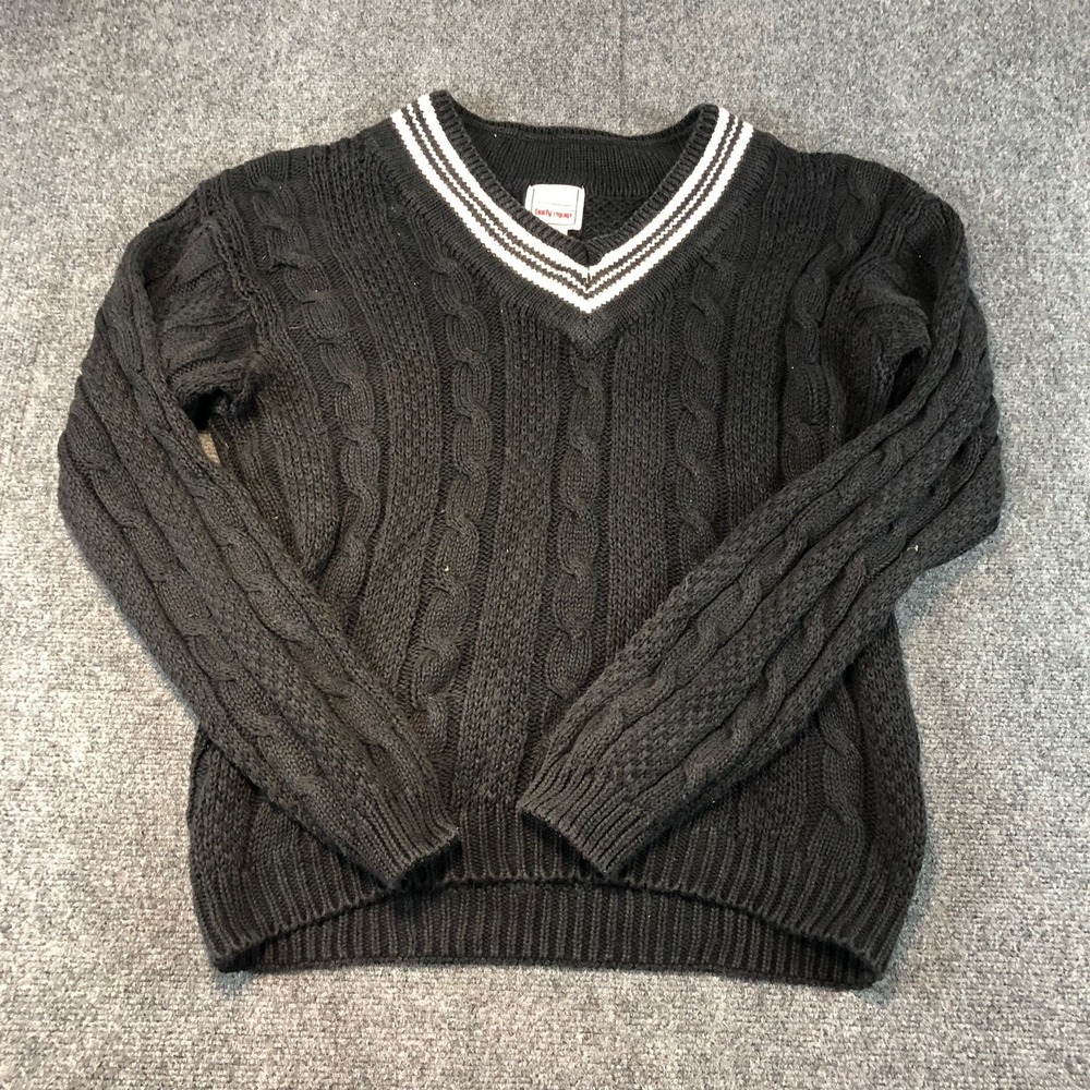 VTG 80s Body Equip Black Cable Knit V-Neck Sweater Ramie Mens Medium Hong‎ Kong